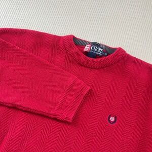 CHAPS Ralph Lauren Men's Red Cotton Sweater Herringbone Knit Crew Neck Large